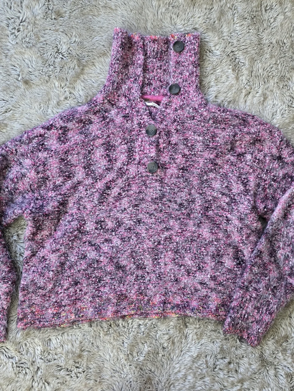 Free People Stellar Knit Pullover Pink Spacedye Half Button‎ Women's